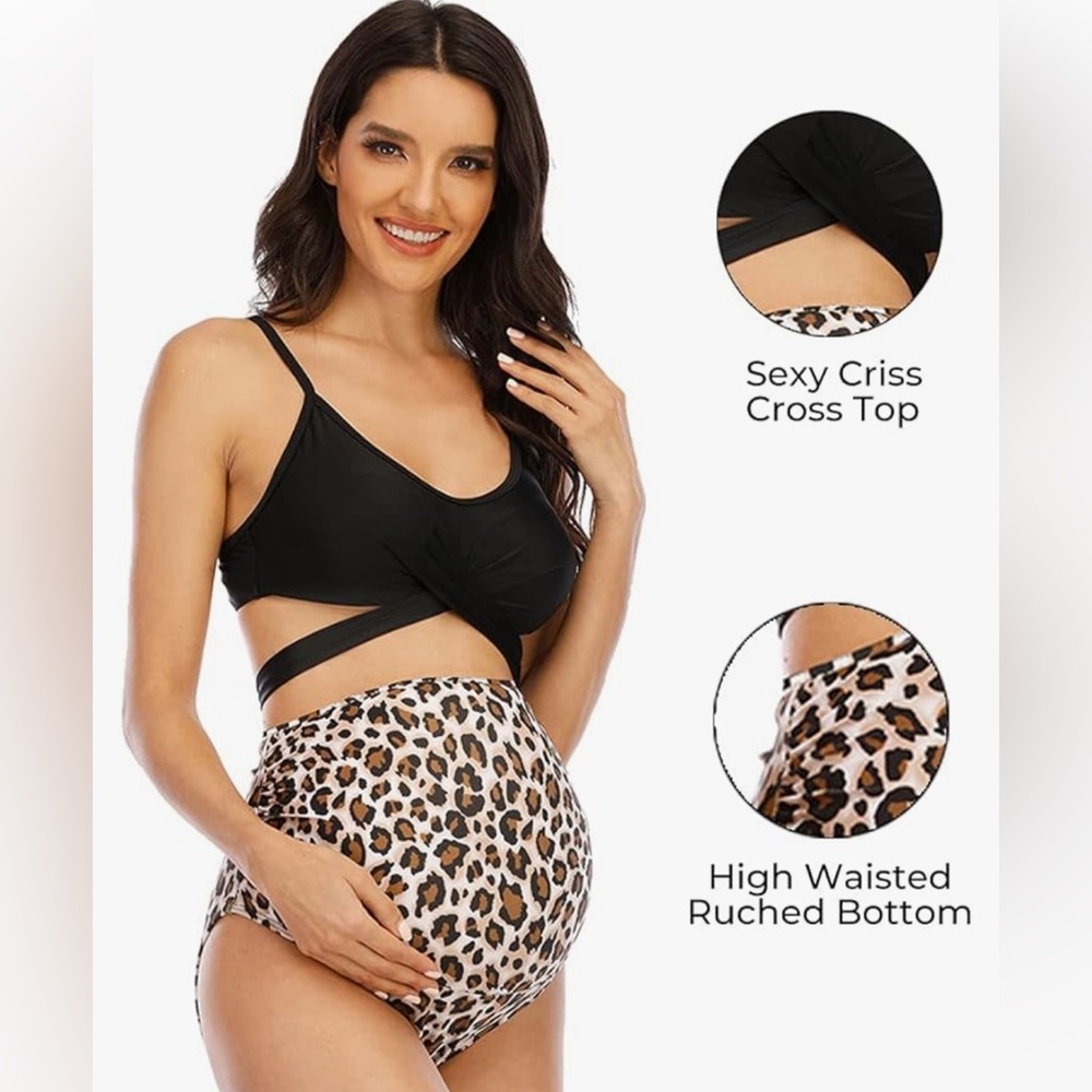 Summer Mae Maternity Bikini Swimsuits High Waist Two Piece Pregnancy Swimwear‎